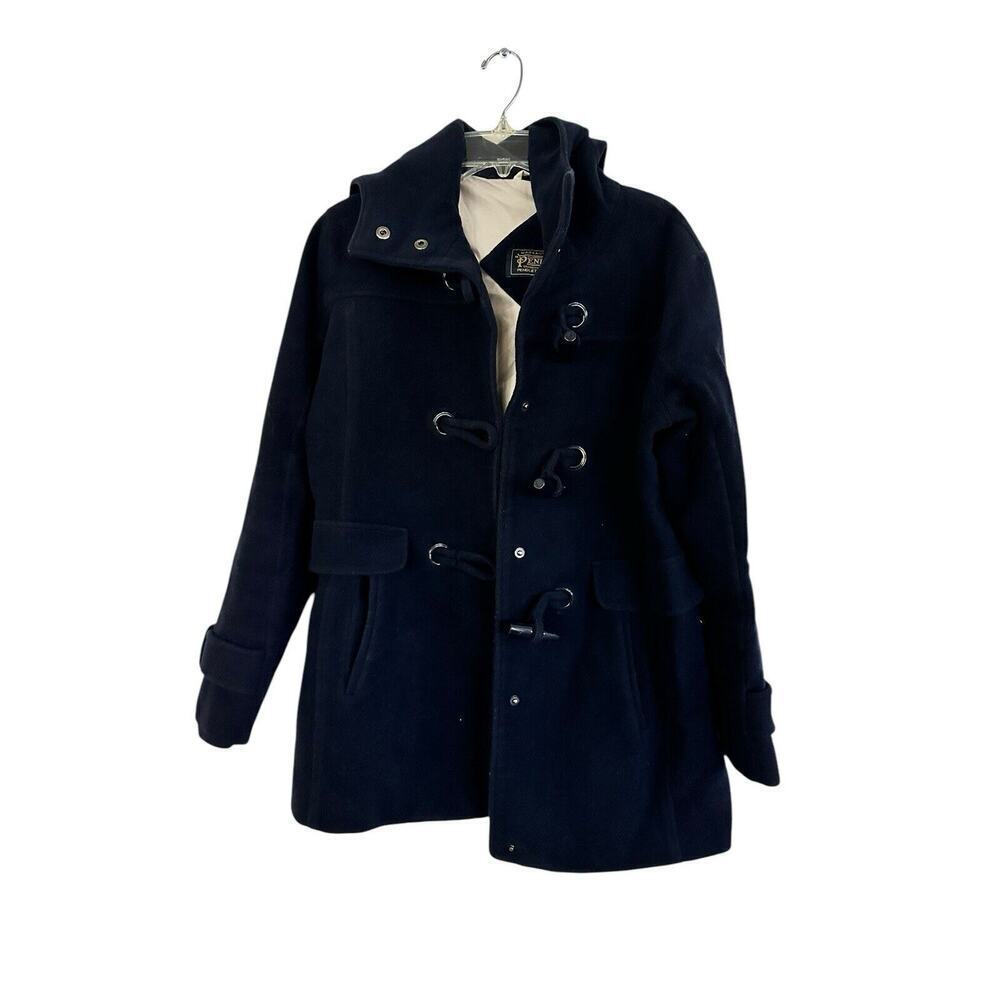 PENDLETON ROSLYN LAMBSWOOL BLEND HOODED COAT NAVY SIZE SMALL